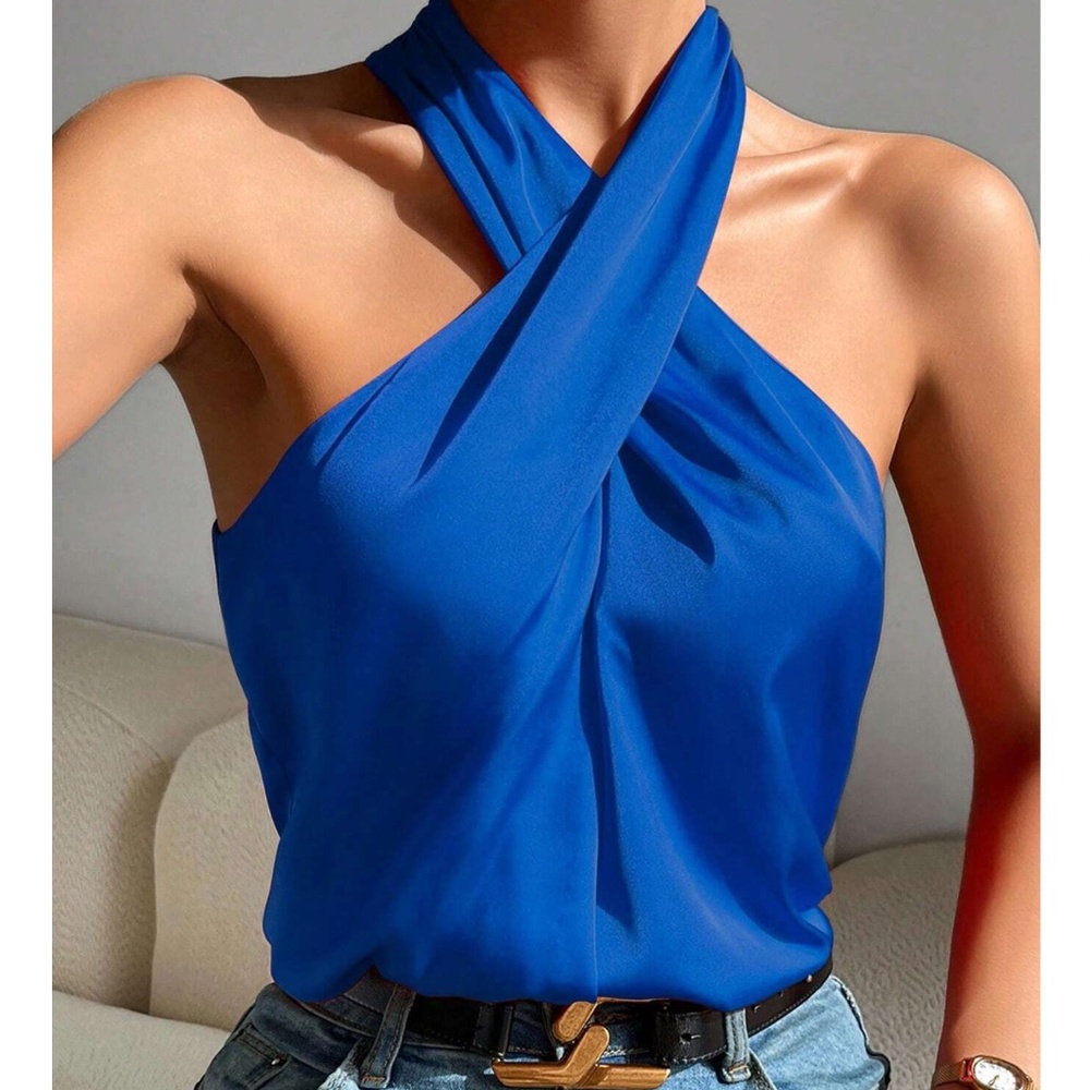 Luxe Satin Halter Tank Top - Picture 5 of 7